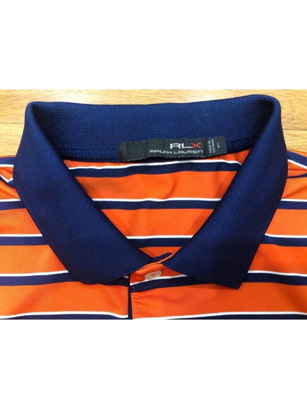 Ralph Lauren RLX Premium Performance Orange & Navy Short Sleeve Golf Shirt Sz L - Picture 3 of 9